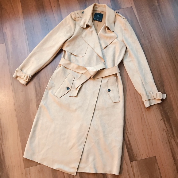 zara faux suede trench coat